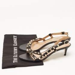 Pre Owned Valentino Black Leather Rockstud Slingback Sandals Size 36.5
