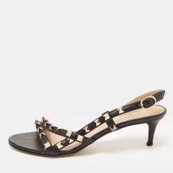 Pre Owned Valentino Black Leather Rockstud Slingback Sandals Size 36.5