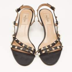 Pre Owned Valentino Black Leather Rockstud Slingback Sandals Size 36.5
