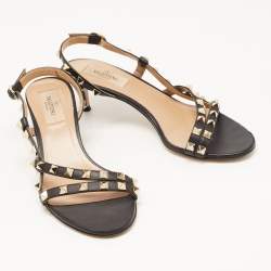Pre Owned Valentino Black Leather Rockstud Slingback Sandals Size 36.5