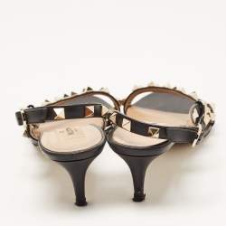 Pre Owned Valentino Black Leather Rockstud Slingback Sandals Size 36.5