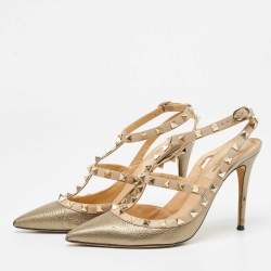 Pre Owned صندل فالنتينو سير كاحل روكستد جلد برونزي ميتالك مقاس 36