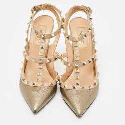 Pre Owned صندل فالنتينو سير كاحل روكستد جلد برونزي ميتالك مقاس 36