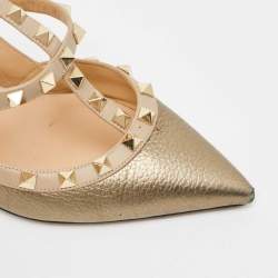 Pre Owned صندل فالنتينو سير كاحل روكستد جلد برونزي ميتالك مقاس 36