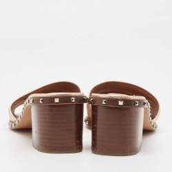 Pre Owned Valentino Metallic Leather Rockstud Open Toe Block Heel Slide Sandals Size 38.5