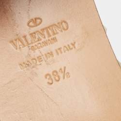 Pre Owned Valentino Metallic Leather Rockstud Open Toe Block Heel Slide Sandals Size 38.5