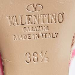 Pre Owned Valentino Pink Leather Rockstud  Wedge Ankle Sandals Size 38.5