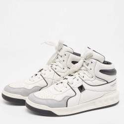 Pre Owned Valentino White/Black Leather Roman Stud High Top Sneakers Size 43