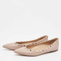 Pre Owned Valentino Dusty Pink Leather Rockstud Ballet Flats Size 40.5