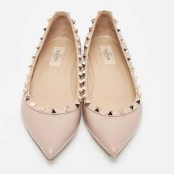 Pre Owned Valentino Dusty Pink Leather Rockstud Ballet Flats Size 40.5