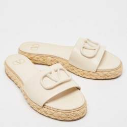 Valentino Cream Leather VLogo Espadrille Slides Size 40