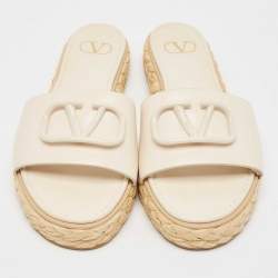 Valentino Cream Leather VLogo Espadrille Slides Size 40