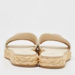 Valentino Cream Leather VLogo Espadrille Slides Size 40