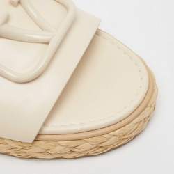 Valentino Cream Leather VLogo Espadrille Slides Size 40