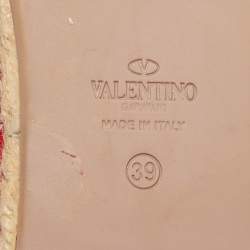 Pre Owned Valentino Red Floral Lace Espadrille Flats Size 39