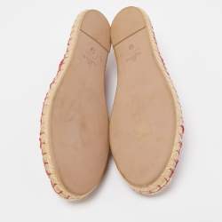 Pre Owned Valentino Red Floral Lace Espadrille Flats Size 39