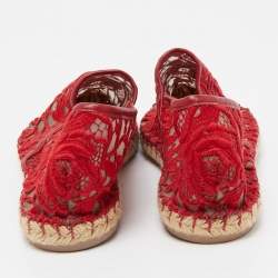 Pre Owned Valentino Red Floral Lace Espadrille Flats Size 39