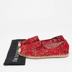 Pre Owned Valentino Red Floral Lace Espadrille Flats Size 39