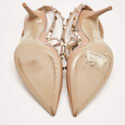 Pre Owned Valentino Beige Leather Rockstud Ankle Strap Pumps Size 39