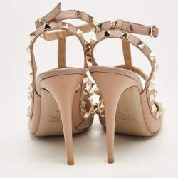 Pre Owned Valentino Beige Leather Rockstud Ankle Strap Pumps Size 39