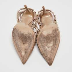 Pre Owned Valentino Brown/Dusty Pink Leather Rockstud Ankle Strap Pumps Size 38