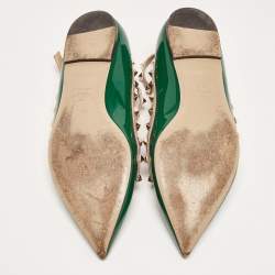 مملوكة مسبقًا Valentino Green Patent Leather Rockstud Ankle Strap Ballet Flats Size 41