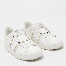 Pre Owned Valentino White Leather Rockstud Low Top Sneakers Size 35.5