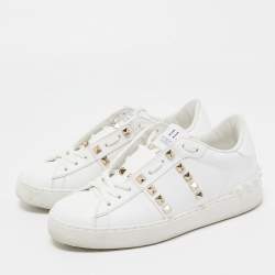 Pre Owned Valentino White Leather Rockstud Low Top Sneakers Size 35.5
