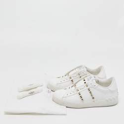 Pre Owned Valentino White Leather Rockstud Low Top Sneakers Size 35.5