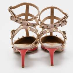 Pre Owned Valentino Red/Beige Patent and Leather Rockstud Pumps Size 39