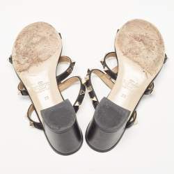 Pre Owned Valentino Black Leather Rockstud Slides Size 35