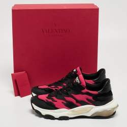 Pre Owned Valentino Black/Pink Mesh and Leather Low Top Sneakers Size 38