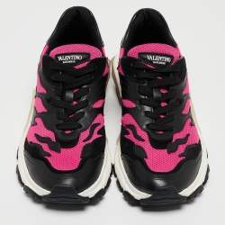 Pre Owned Valentino Black/Pink Mesh and Leather Low Top Sneakers Size 38