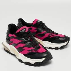 Pre Owned Valentino Black/Pink Mesh and Leather Low Top Sneakers Size 38