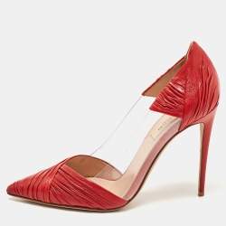 Pre Owned Valentino Red Leather and PVC B Drape Pointed Toe Pumps Size 38