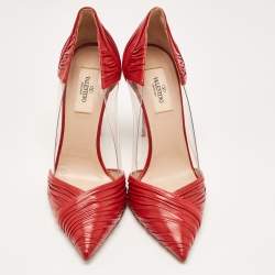 Pre Owned Valentino Red Leather and PVC B Drape Pointed Toe Pumps Size 38