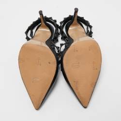 Pre Owned Valentino Black Leather Rockstud Ankle Strap Pumps Size 38.5