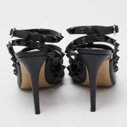 Pre Owned Valentino Black Leather Rockstud Ankle Strap Pumps Size 38.5