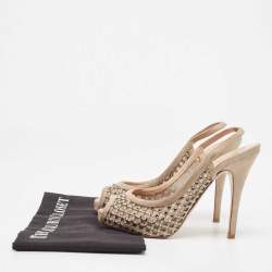 Valentino Beige Crystal Embellished Suede and Mesh Peep Toe Slingback Pumps Size 36.5