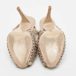 Valentino Beige Crystal Embellished Suede and Mesh Peep Toe Slingback Pumps Size 36.5