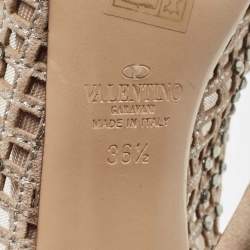 Valentino Beige Crystal Embellished Suede and Mesh Peep Toe Slingback Pumps Size 36.5