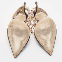 Pre Owned حذاء كعب عالي فالنتينو روكستد جلد وردي فاتح/ أزرق كحلي بحزام للكاحل مقاس 40