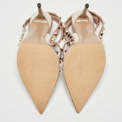 Pre Owned Valentino Off White/Dusty Pink Leather Rockstud Ankle Strap Pumps Size 38.5