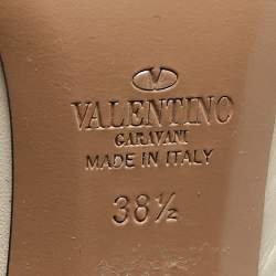 Pre Owned Valentino Off White/Dusty Pink Leather Rockstud Ankle Strap Pumps Size 38.5