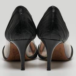 Pre Owned Valentino Black Leather and PVC B-Drape Pumps Size 37.5