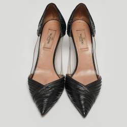 Pre Owned Valentino Black Leather and PVC B-Drape Pumps Size 37.5