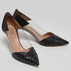 Pre Owned Valentino Black Leather and PVC B-Drape Pumps Size 37.5