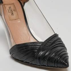 Pre Owned Valentino Black Leather and PVC B-Drape Pumps Size 37.5
