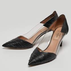Pre Owned Valentino Black Leather and PVC B-Drape Pumps Size 37.5