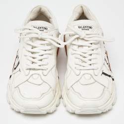 Pre Owned Valentino White Leather VLTN Bounce Sneakers Size 37.5